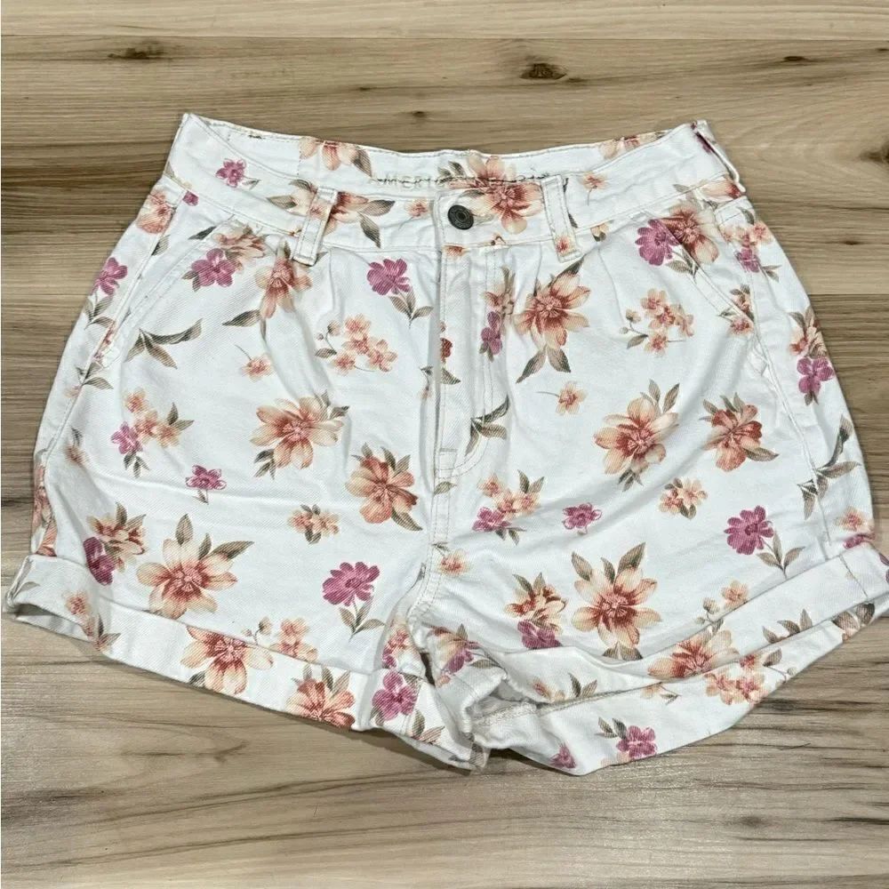 American Eagle Floral Mom Shorts Jean White Women’s 4